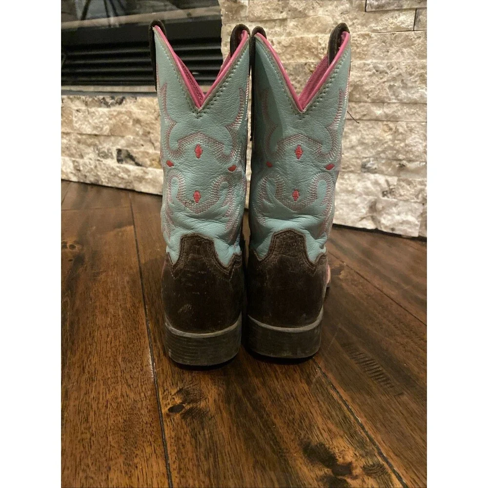 Ariat Girls Cowboy Boots Teal pink Brown Size 2.5